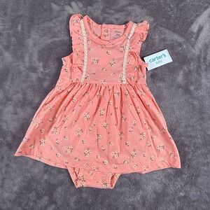 Carters Baby Girls Coral Floral Ruffle Sleeve 2 piece Bodysuit Dress 18 Months